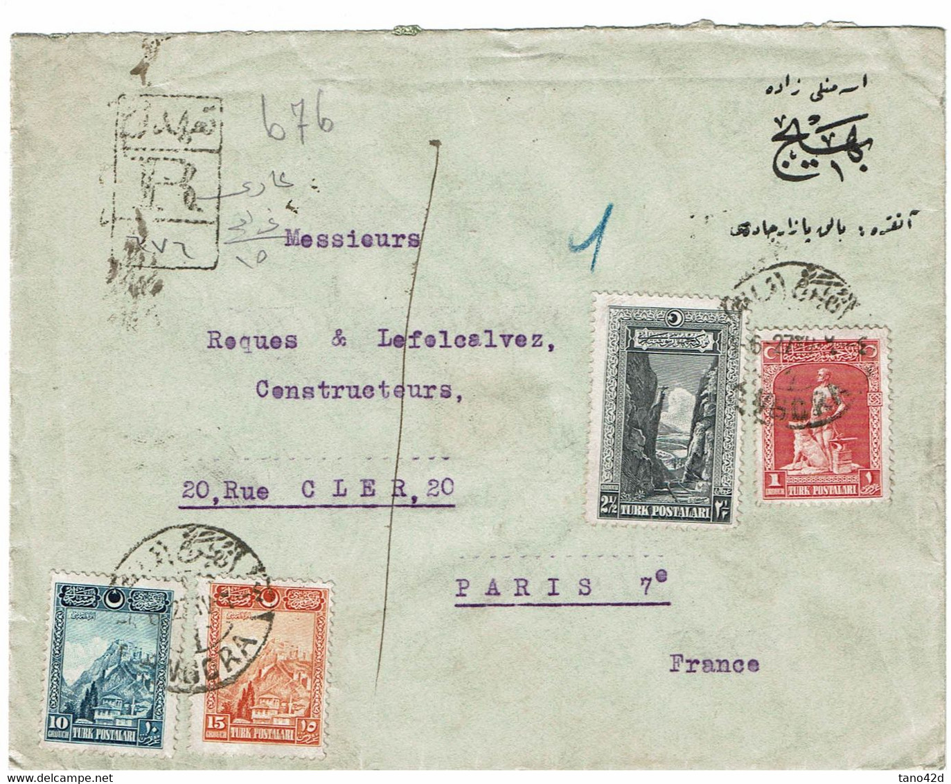CTN80/D - TURQUIE LETTRE RECOMMANDEE ANGORA / PARIS 5/6/1927 - Lettres & Documents