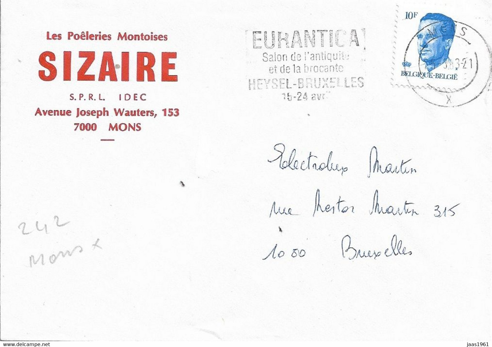 BELGIUM. POSTMARK. EURANTICA. ANTIQUES FAIR. MONS - Other & Unclassified