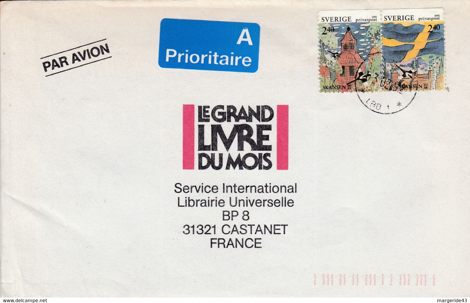 SUEDE AFFRANCHISSEMENT COMPOSE SUR LETTRE AVION POUR LA FRANCE 1992 - Briefe U. Dokumente