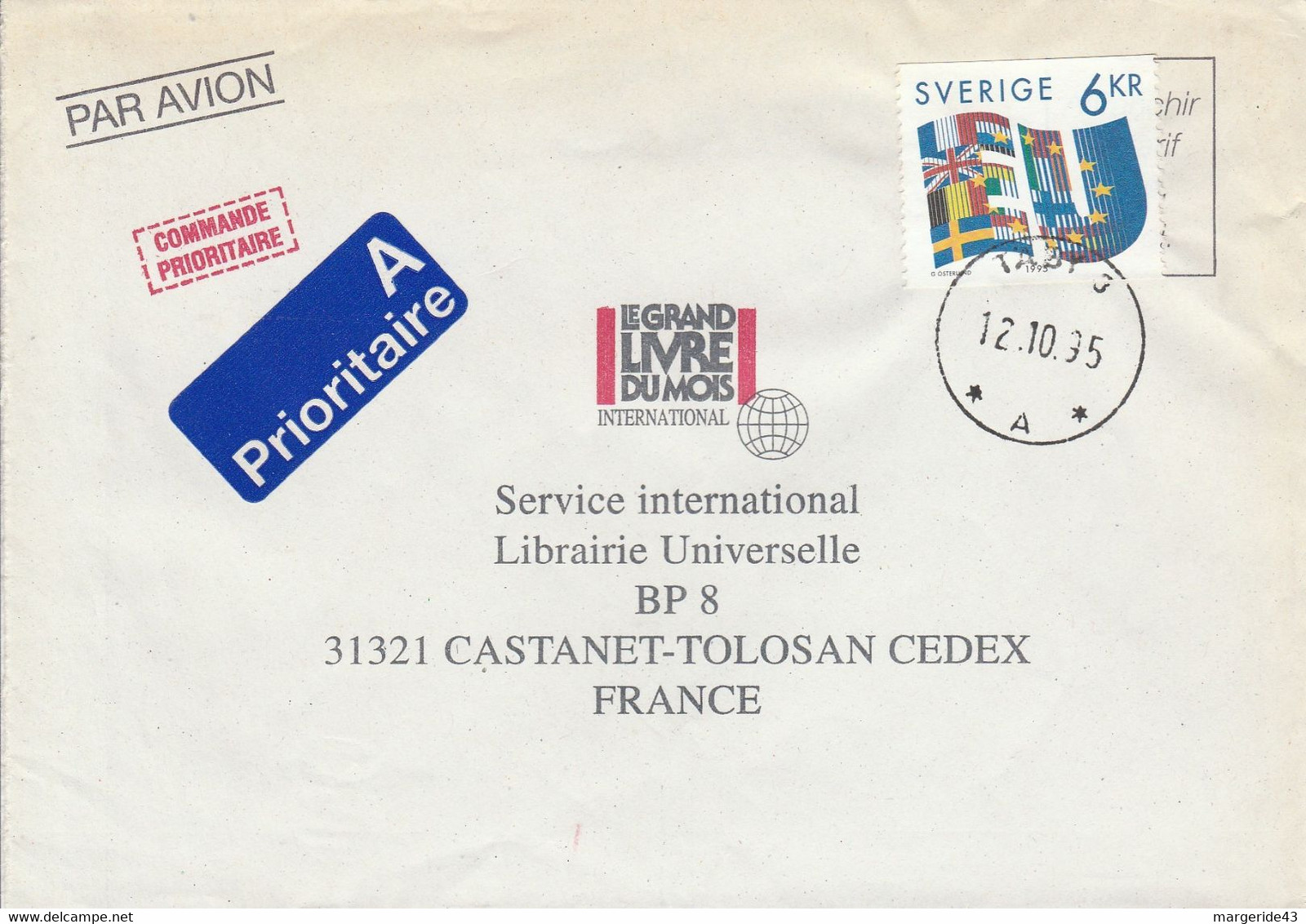 SUEDE SEUL SUR LETTRE POUR LA FRANCE 1995 - Lettres & Documents