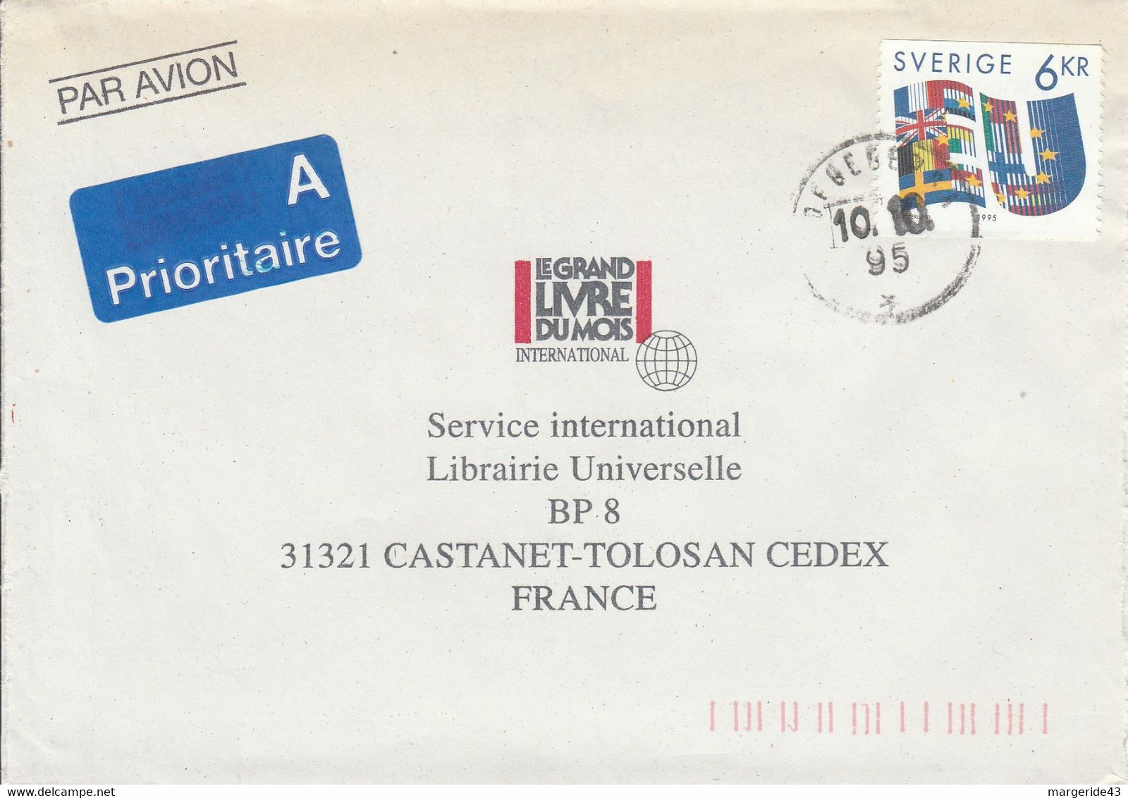 SUEDE SEUL SUR LETTRE POUR LA FRANCE 1995 - Covers & Documents