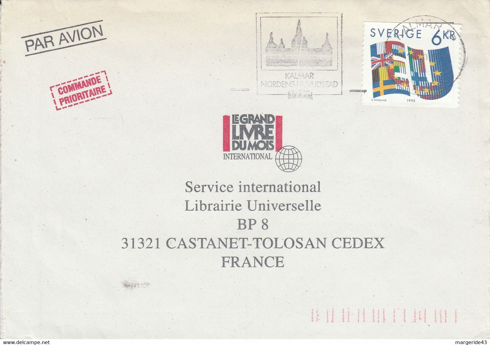 SUEDE SEUL SUR LETTRE POUR LA FRANCE 1995 - Brieven En Documenten