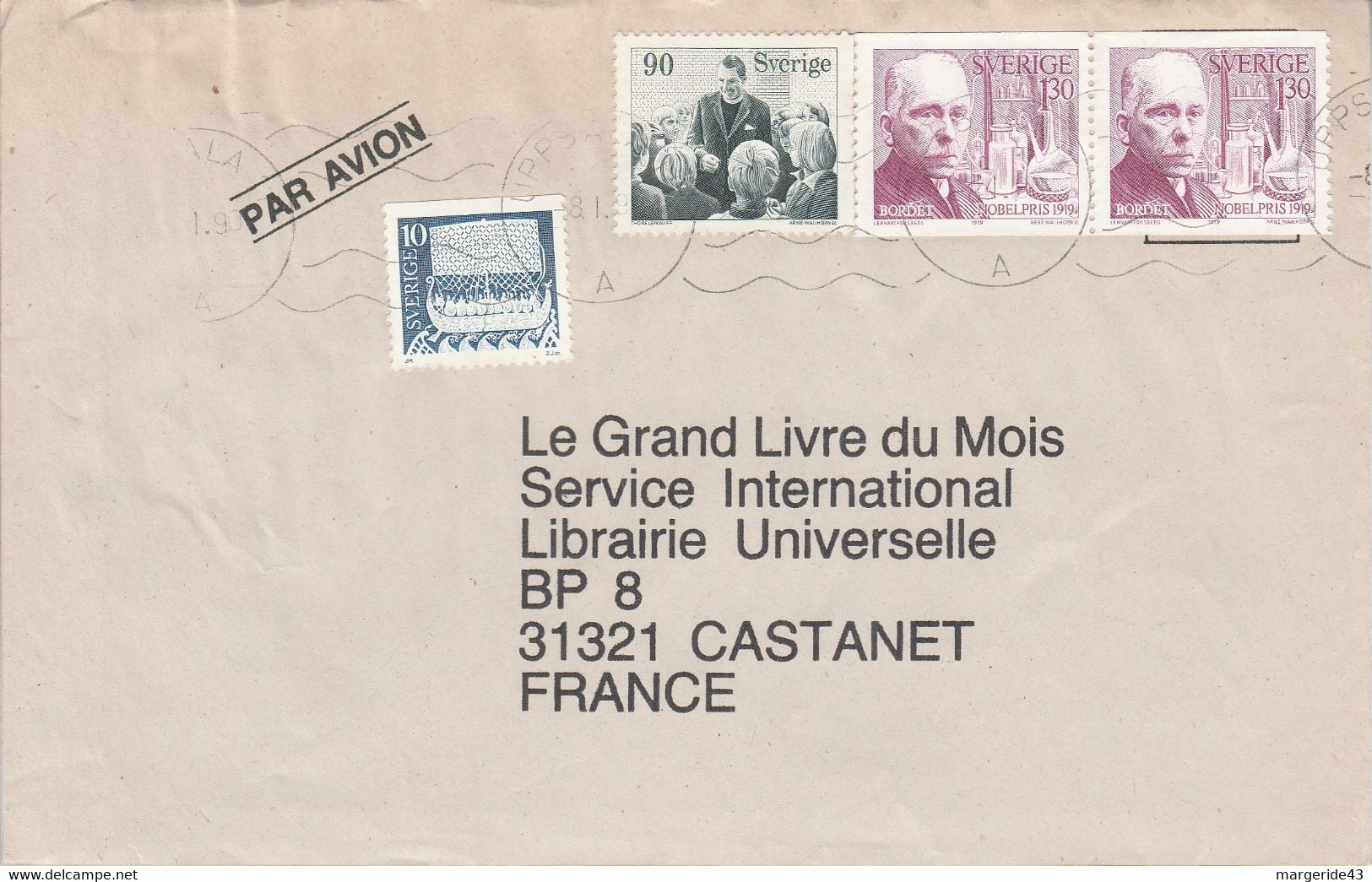 SUEDE AFFRANCHISSEMENT COMPOSE SUR LETTRE AVION POUR LA FRANCE 1990 - Cartas & Documentos