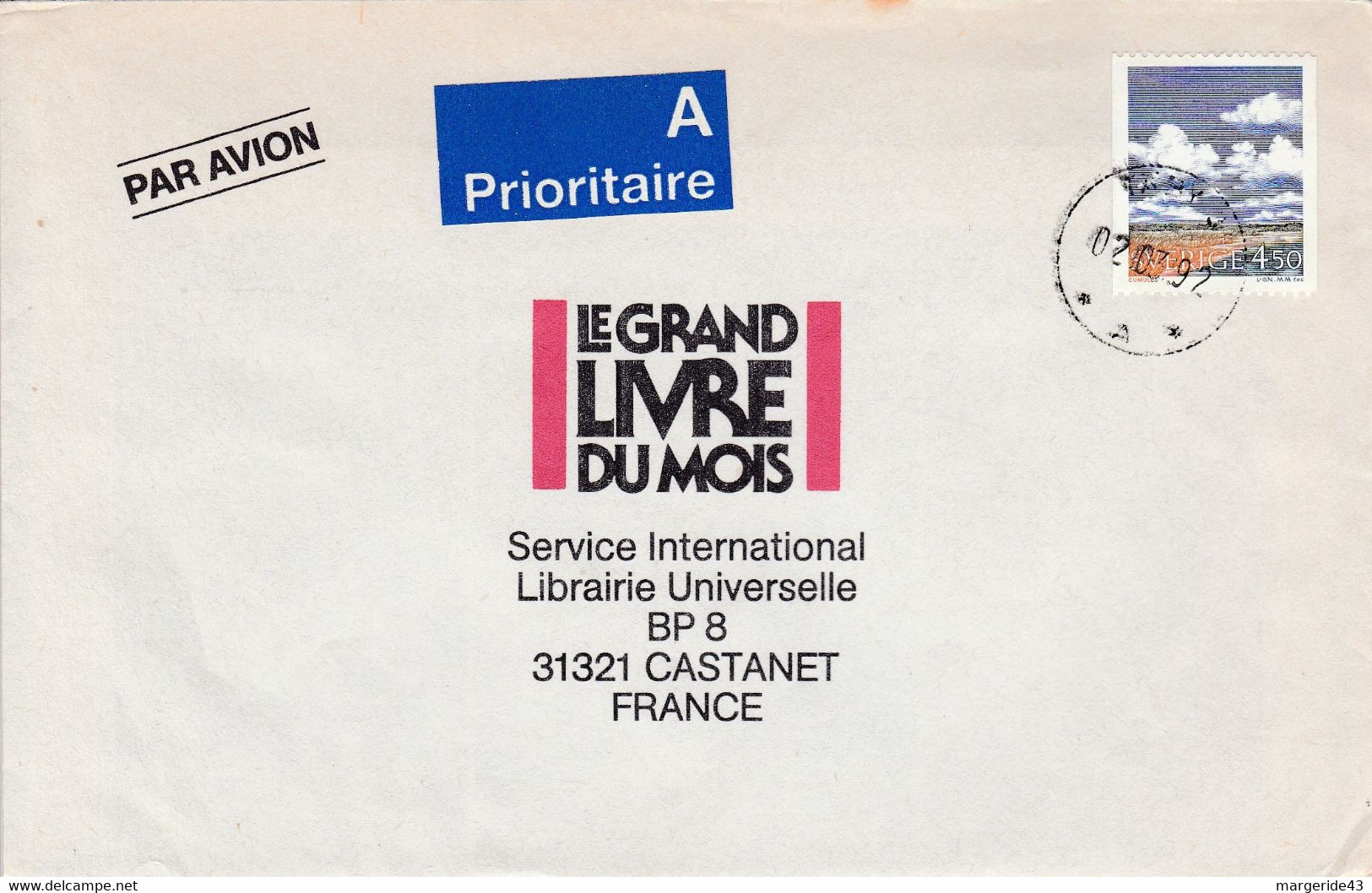 SUEDE SEUL SUR LETTRE POUR LA FRANCE 1992 - Brieven En Documenten