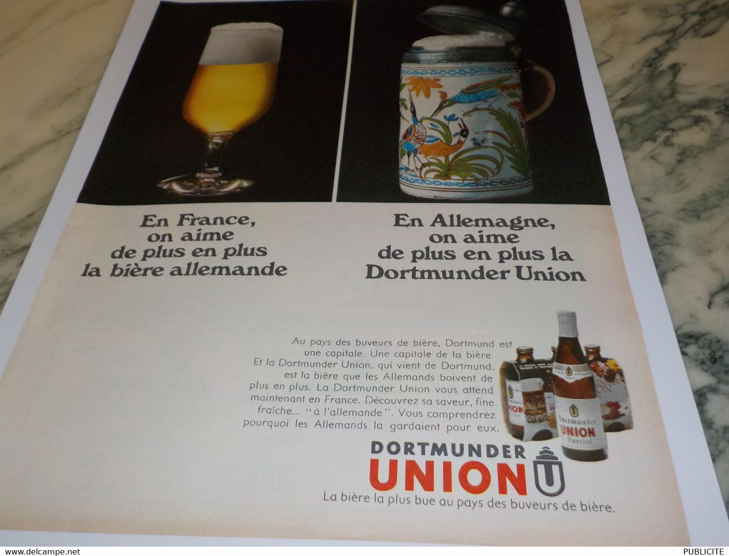 ANCIENNE PUBLICITE FRANCE ALLEMAGNE BIERE  DORTMUNDER UNION BIER 1972 - Alcools