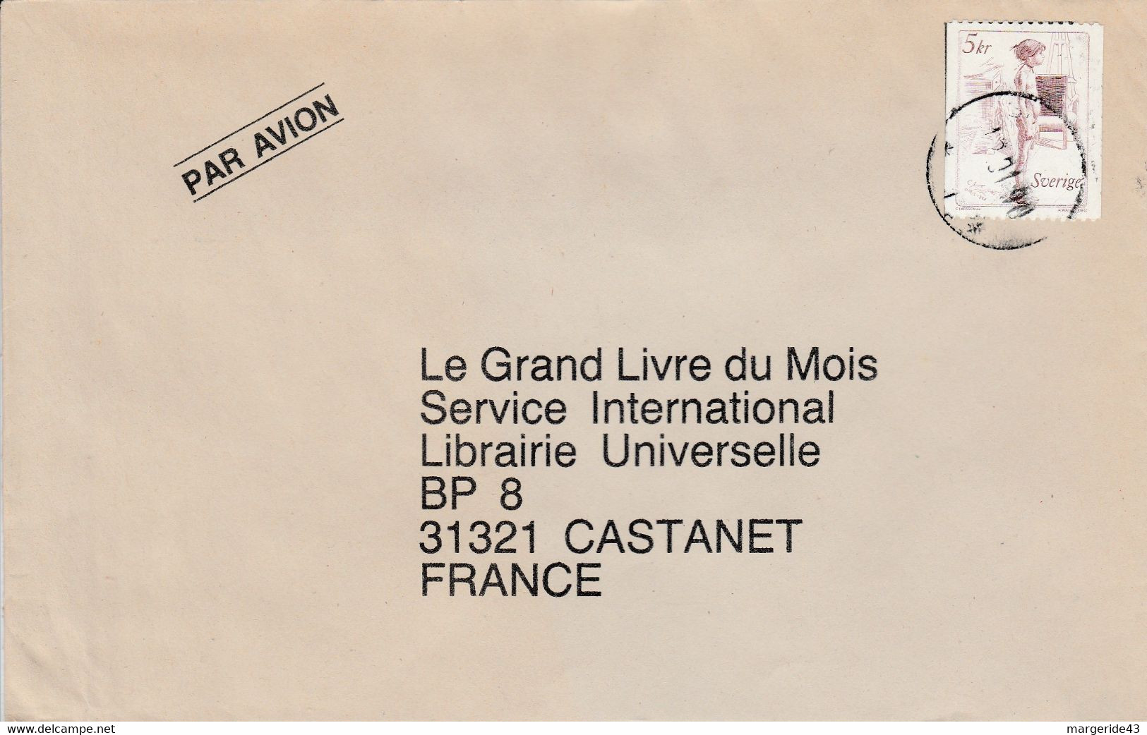 SUEDE SEUL SUR LETTRE POUR LA FRANCE 1990 - Lettres & Documents