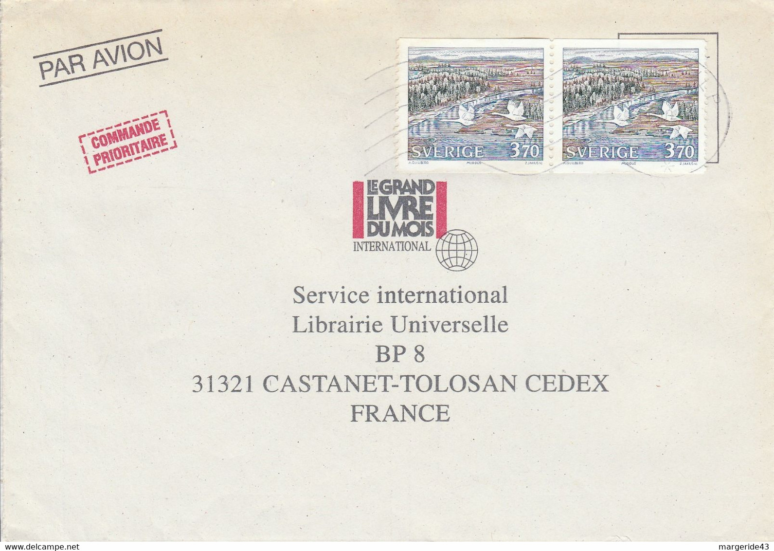 SUEDE AFFRANCHISSEMENT COMPOSE SUR LETTRE AVION POUR LA FRANCE 1990 - Briefe U. Dokumente
