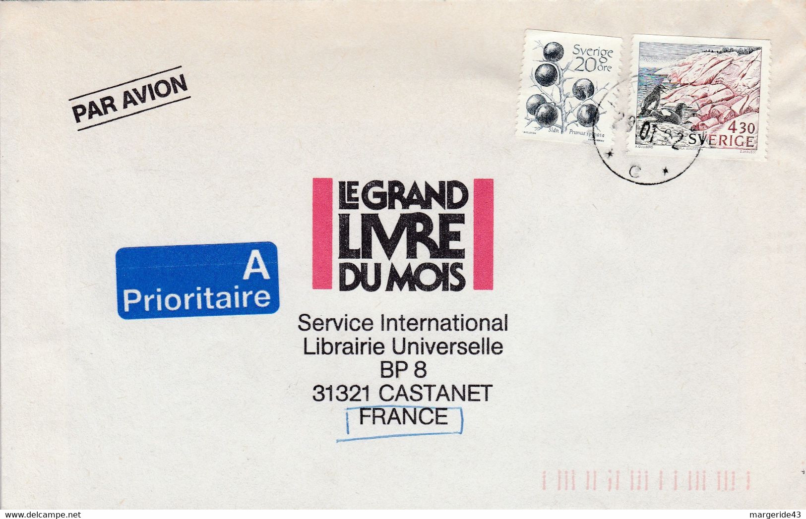 SUEDE AFFRANCHISSEMENT COMPOSE SUR LETTRE AVION POUR LA FRANCE 1992 - Storia Postale