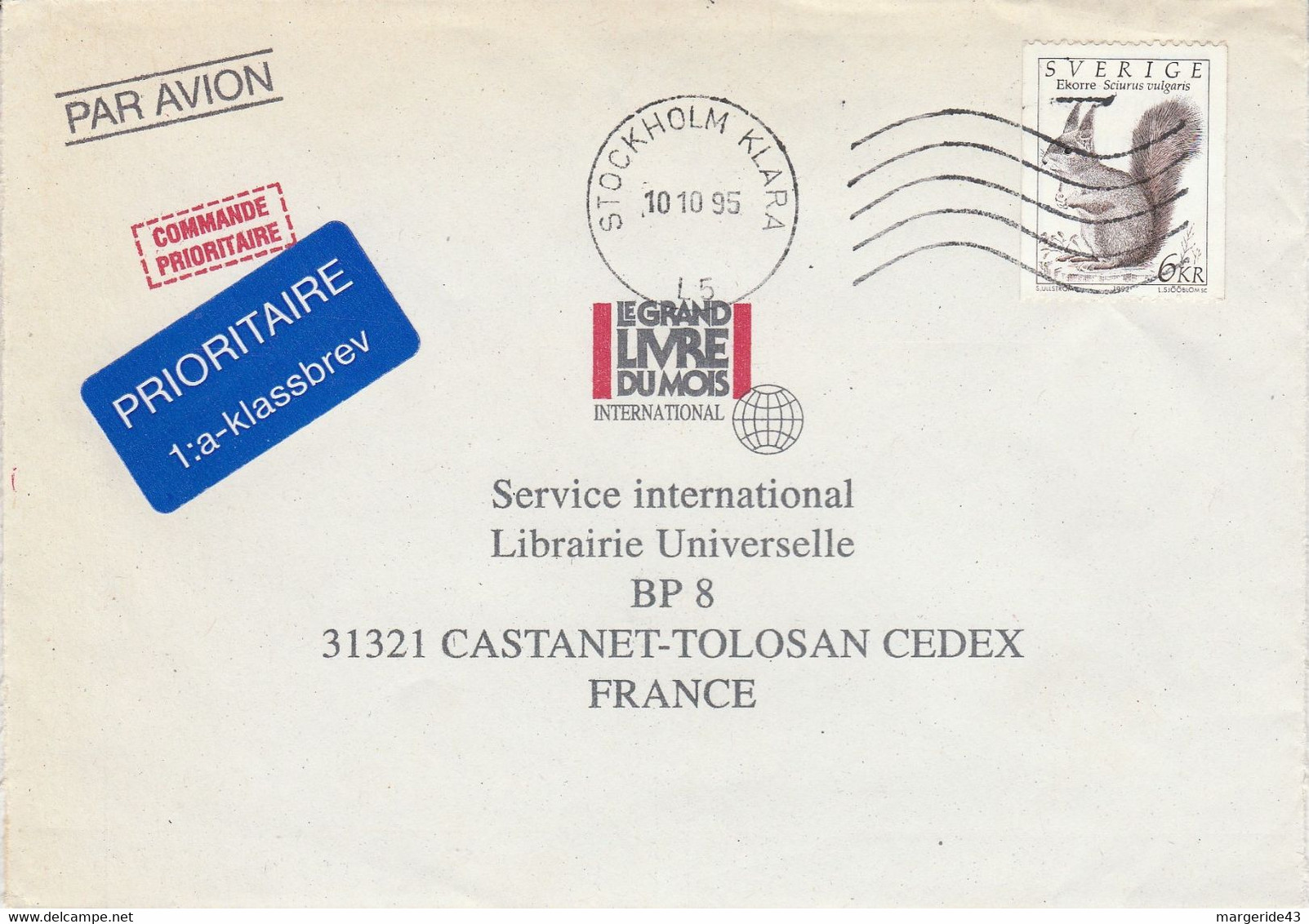 SUEDE SEUL SUR LETTRE POUR LA FRANCE 1995 - Storia Postale