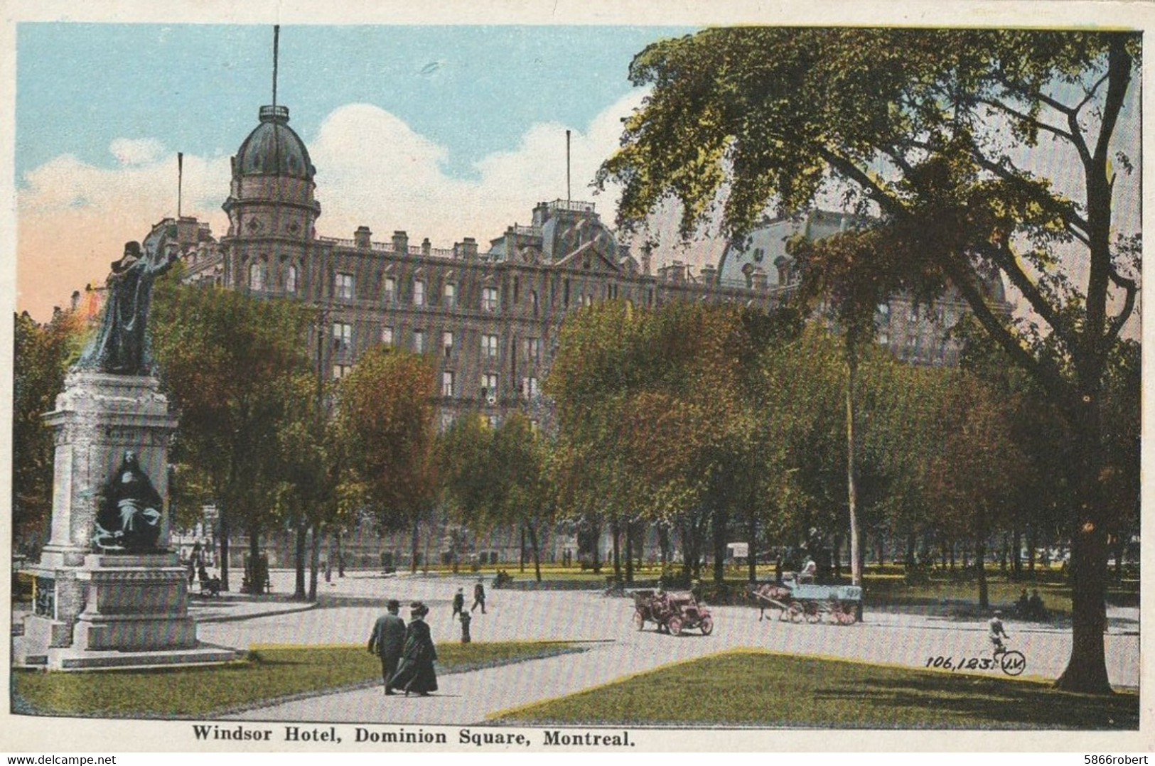 CARTE POSTALE ANCIENNE ORIGINALE COULEUR : MONTREAL WINDSOR HOTEL DOMINION SQUARE ANIMEE QUEBEC CANADA - Montreal