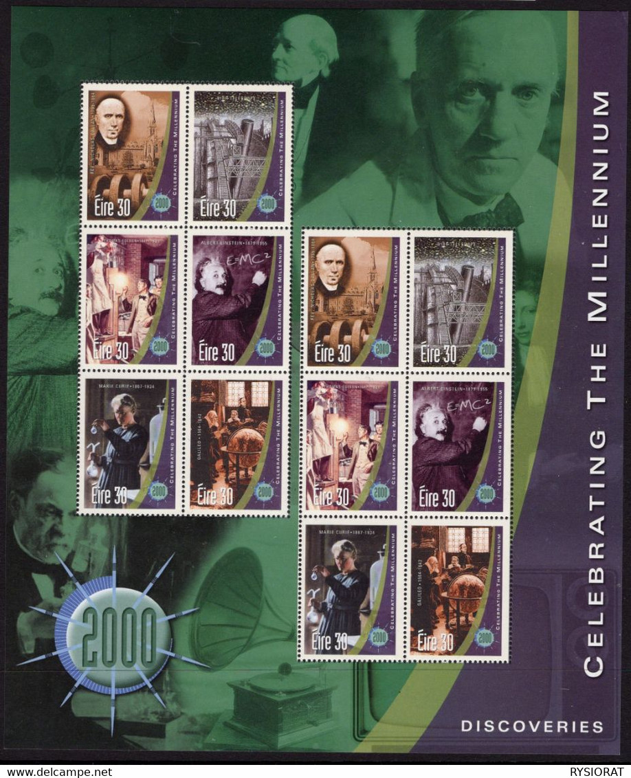 IRELAND EIRE - 2000 - MARIE CURIE - EINSTEIN - DISCOVERIES CELEBRATING THE MILLENNIUM - BLOCK MINT STAMPS - SOUVENIR 6.7 - Chemie