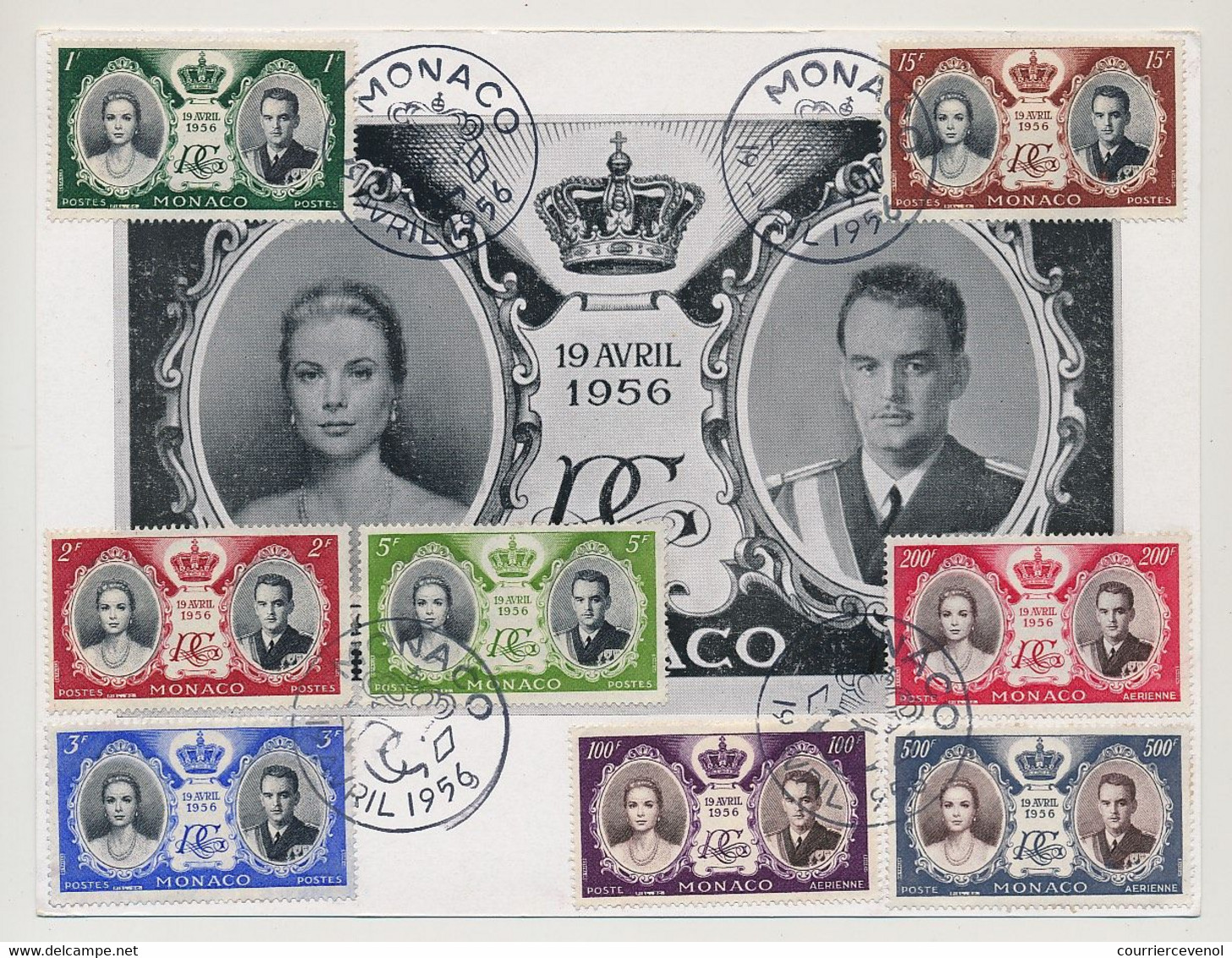 MONACO -  Grande Carte 15 Cm X 19,7 Cm - 8 Val Mariage Rainier / Grace Kelly - 19 Avril 1956 - Maximum Cards