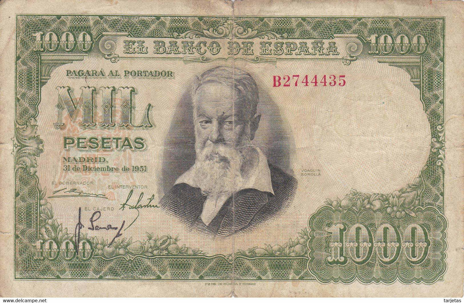 BILLETE DE ESPAÑA DE 1000 PTAS DEL 31/12/1951 SERIE B (BANKNOTE) - 1000 Peseten