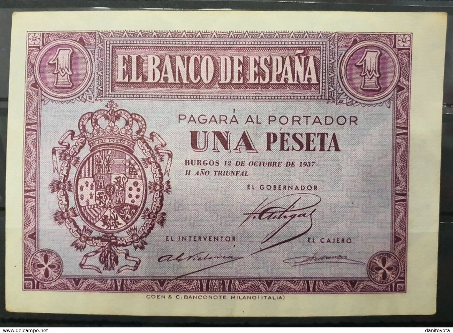 ESPAÑA.  EDIFIL 425.  1 PTA 12 DE OCTUBRE DE 1937  SERIE A,   SIN CIRCULAR. - 1-2 Pesetas