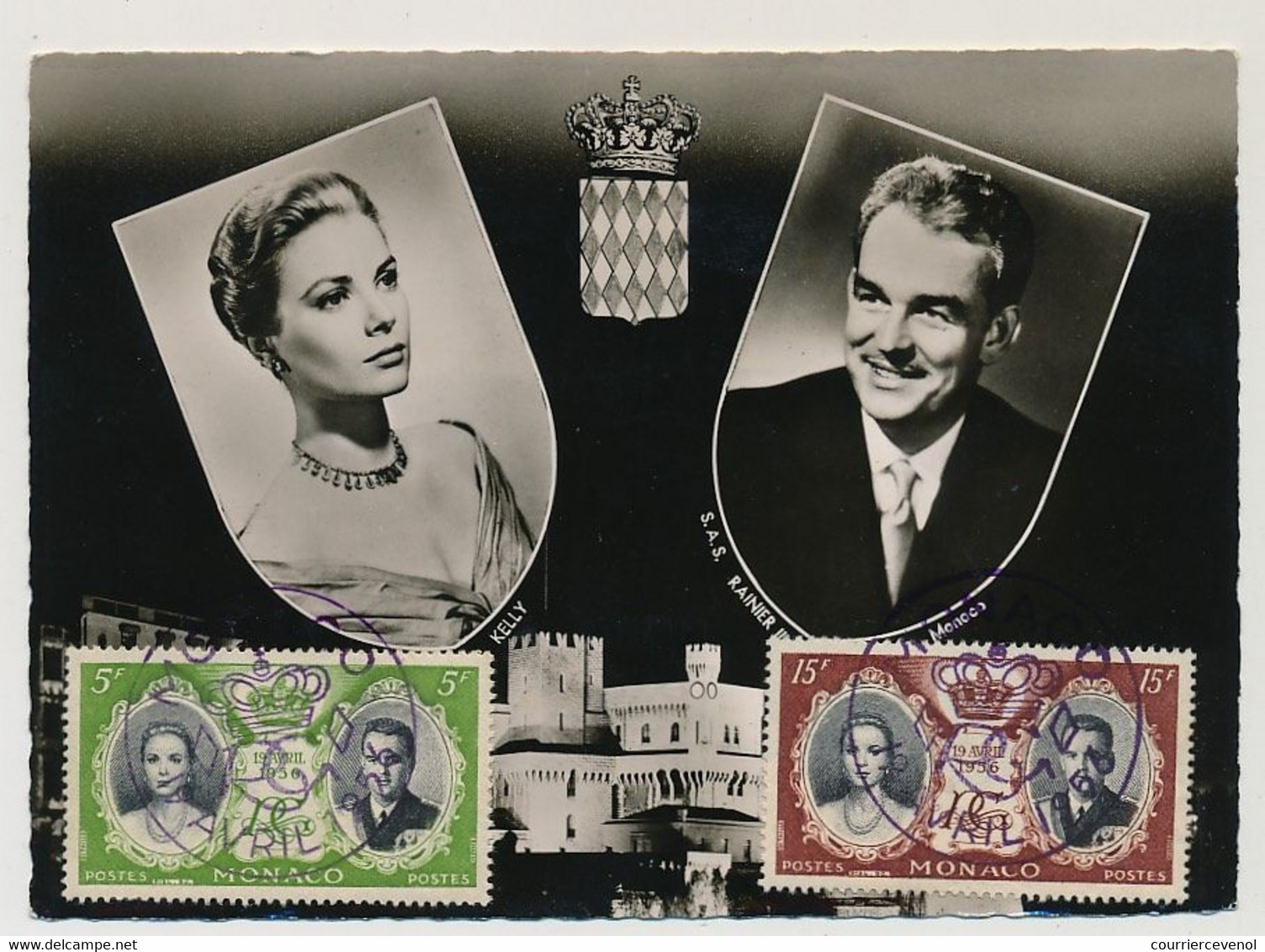 MONACO - Carte Maximum - 5 Valeurs Mariage Rainier III / Grace Kelly - 19 Avril 1956 - Maximumkarten (MC)