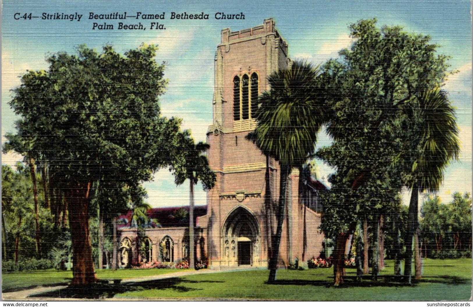Florida Palm Beach Beautiful Bethesda Church 1952 Curteich - Palm Beach
