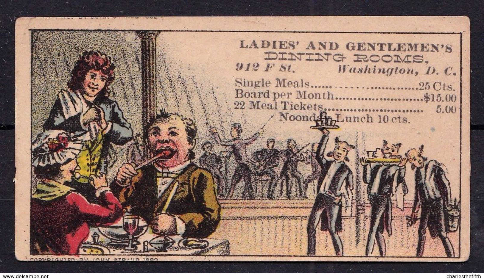 RARE !!! CHROMO LADIES' AND GENTLEMEN'S DINING ROOMS 912 F Street WASHINGTON D.C. - Restaurant ( By JOHN STRAUS 1882 ! ) - Sonstige & Ohne Zuordnung