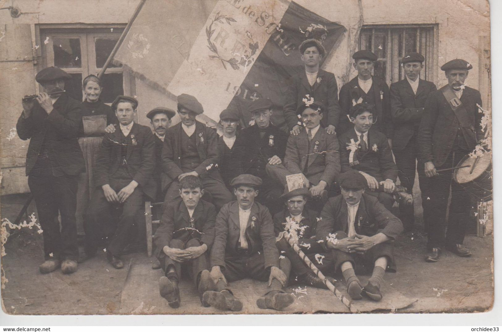 CPA Photo Sore - Conscrits - Classe 1914 (très Jolie Scène Avec Drapeau) - Sore