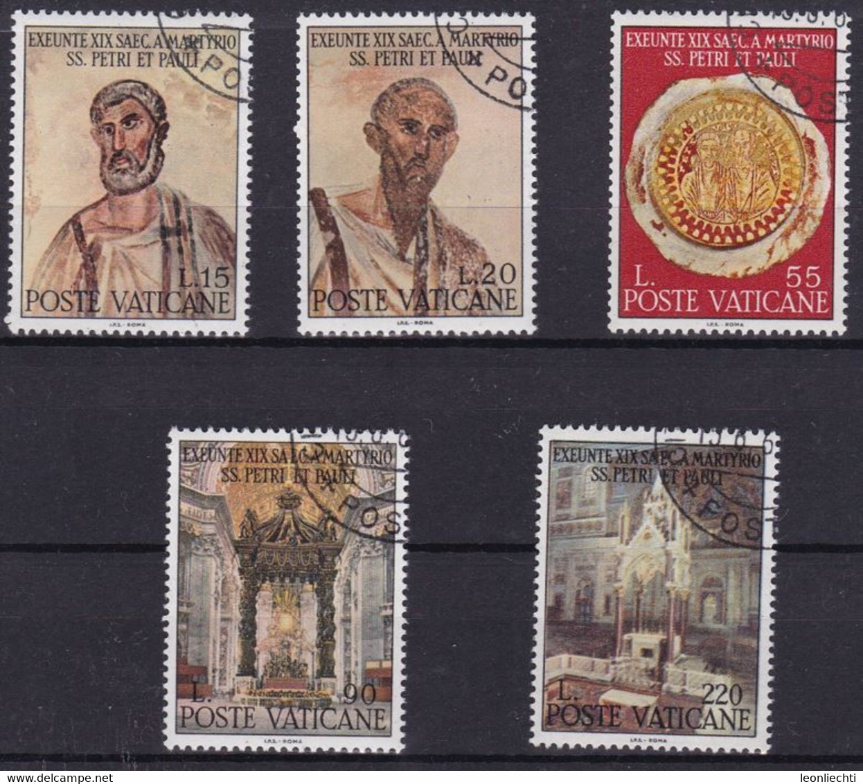 1967 Vatikan Mi: (o) 523 - 527. Peter Und Paul. Hl.Petrus, Hl.Paulus, Glasmalerei, Bald. ( St. Peter ), Got. Tabernakel - Usati