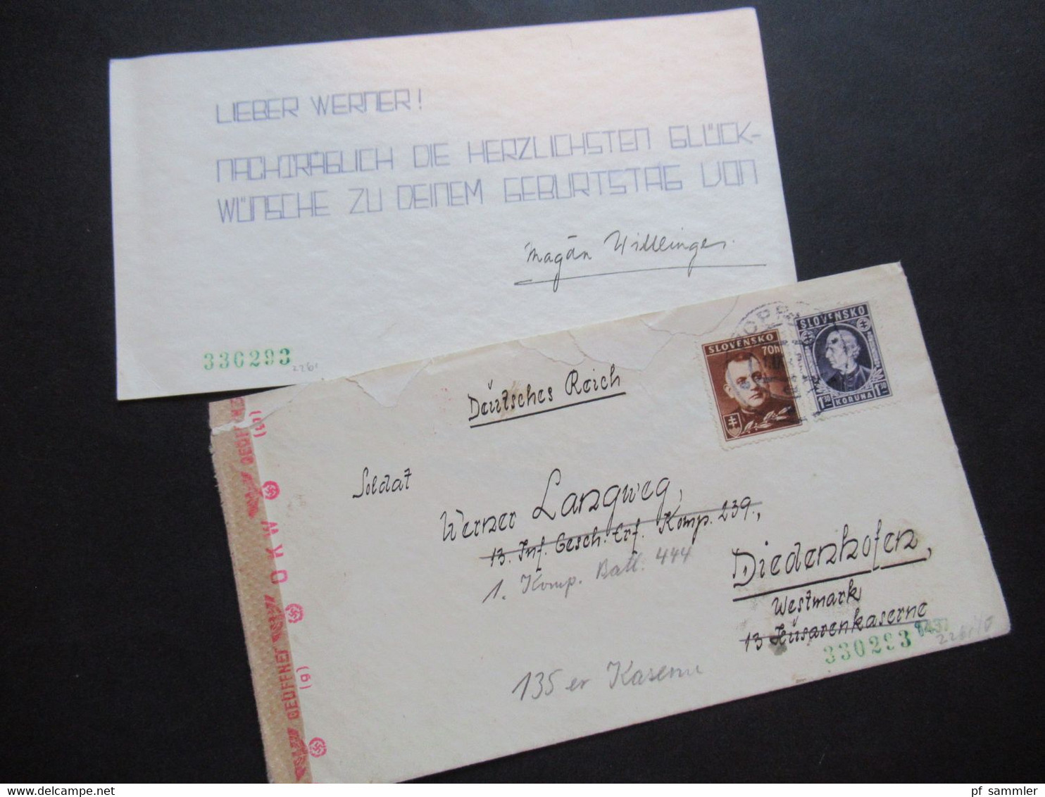 Slovesko / Slowakei 1942 Zensurbrief Mit Inhalt Nach Diedenhofen Westmark Husarenkaserne Weitergeleitet / Mehrfachzensur - Cartas & Documentos