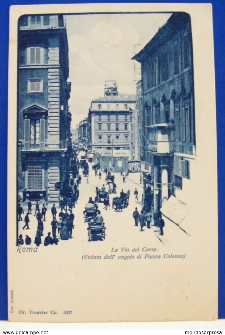 (R) ROMA - ANIMATA - LA VIA DEL CORSO - VEDUTA DALL' ANGOLO DI PIAZZA COLONNA -  VIAGGIATA 1900 - Parks & Gardens