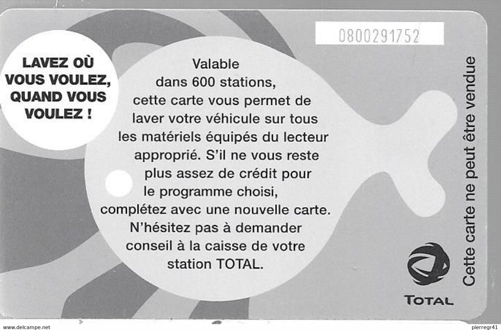 CARTE-PUCE-LAVAGE-CLUB TOTAL-10€-Utilisé-TBE - Lavage Auto