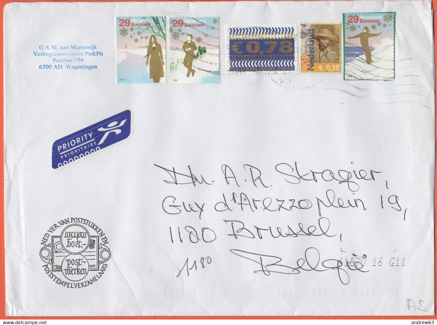 OLANDA - NEDERLAND - Paesi Bassi - 2004 - 5 Stamps - Medium Envelope - Viaggiata Da Wageningen Per Brussels, Belgium - Brieven En Documenten