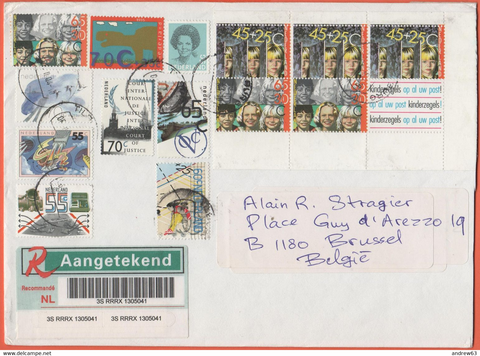 OLANDA - NEDERLAND - Paesi Bassi - 2004 - 14 Stamps - Medium Envelope - Registered - Viaggiata Da Tilburg Per Brussels, - Storia Postale