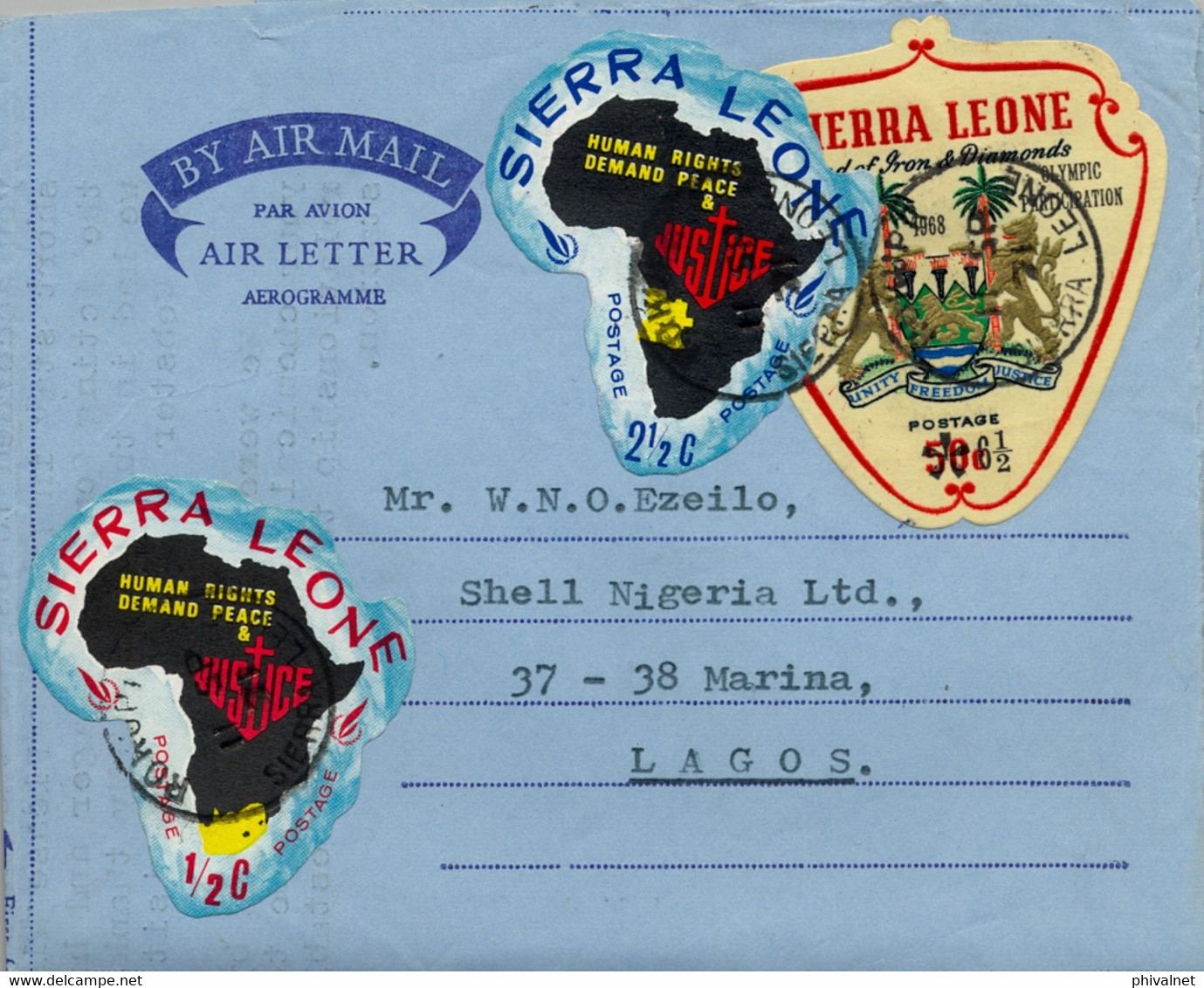 1971 SIERRA LEONA , ROKUPR - LAGOS , IMPERIAL AIR MAIL AEROGRAMMES , AEROGRAMA CIRCULADO - Sierra Leona (1961-...)