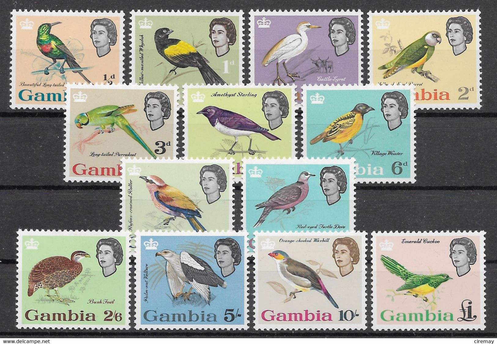Gambia: 1963 MNH Definitive Issue QE II & Birds - Gambia (...-1964)