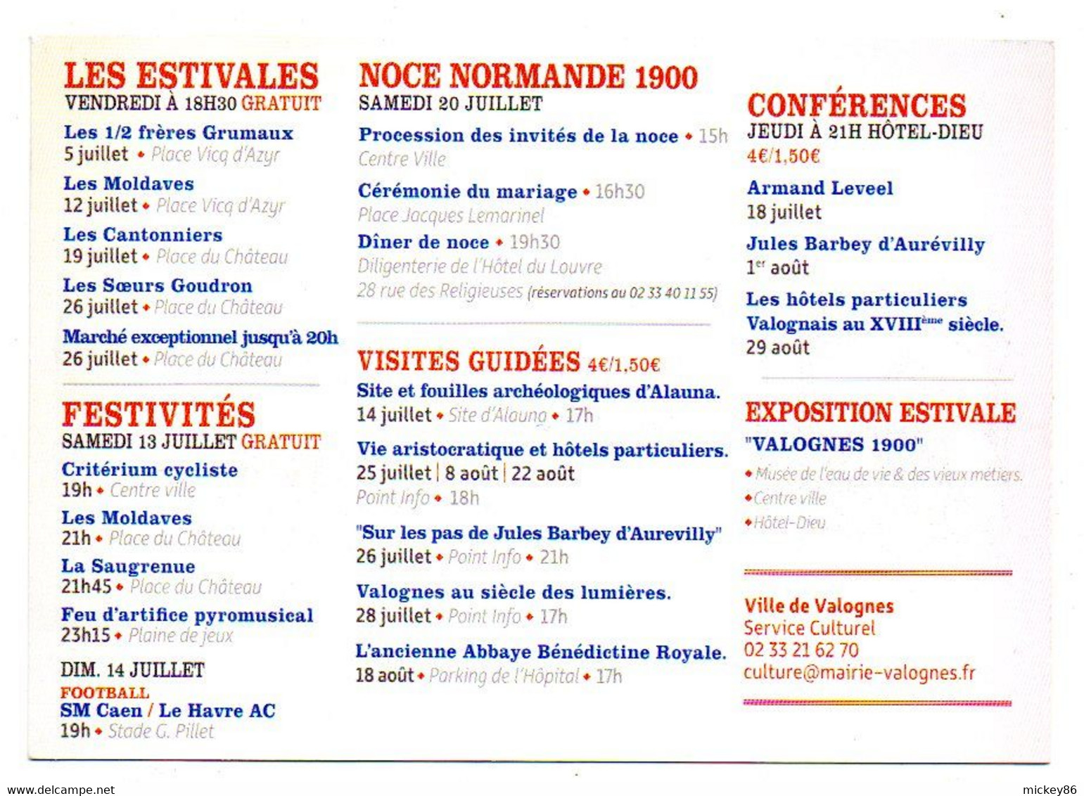 VALOGNES ---2013--"Les Estivales "--animations Culturelles --- Carte Publicitaire De La Ville .....à Saisir - Valognes