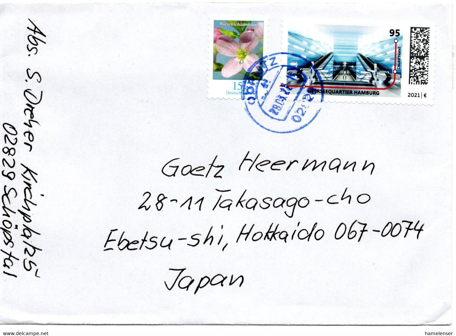 58571 - Bund - 2022 - 95c. Ueberseequartier Hamburg MiF A Bf GOERLITZ -> Japan - Storia Postale