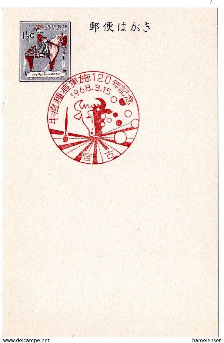 58608 - Japan / Ryukyu - 1968 - 1.5￠ GAKte M SoStpl MIYAKO - 120 JAHRE KUHPOCKEN-IMPFUNG - Medicina