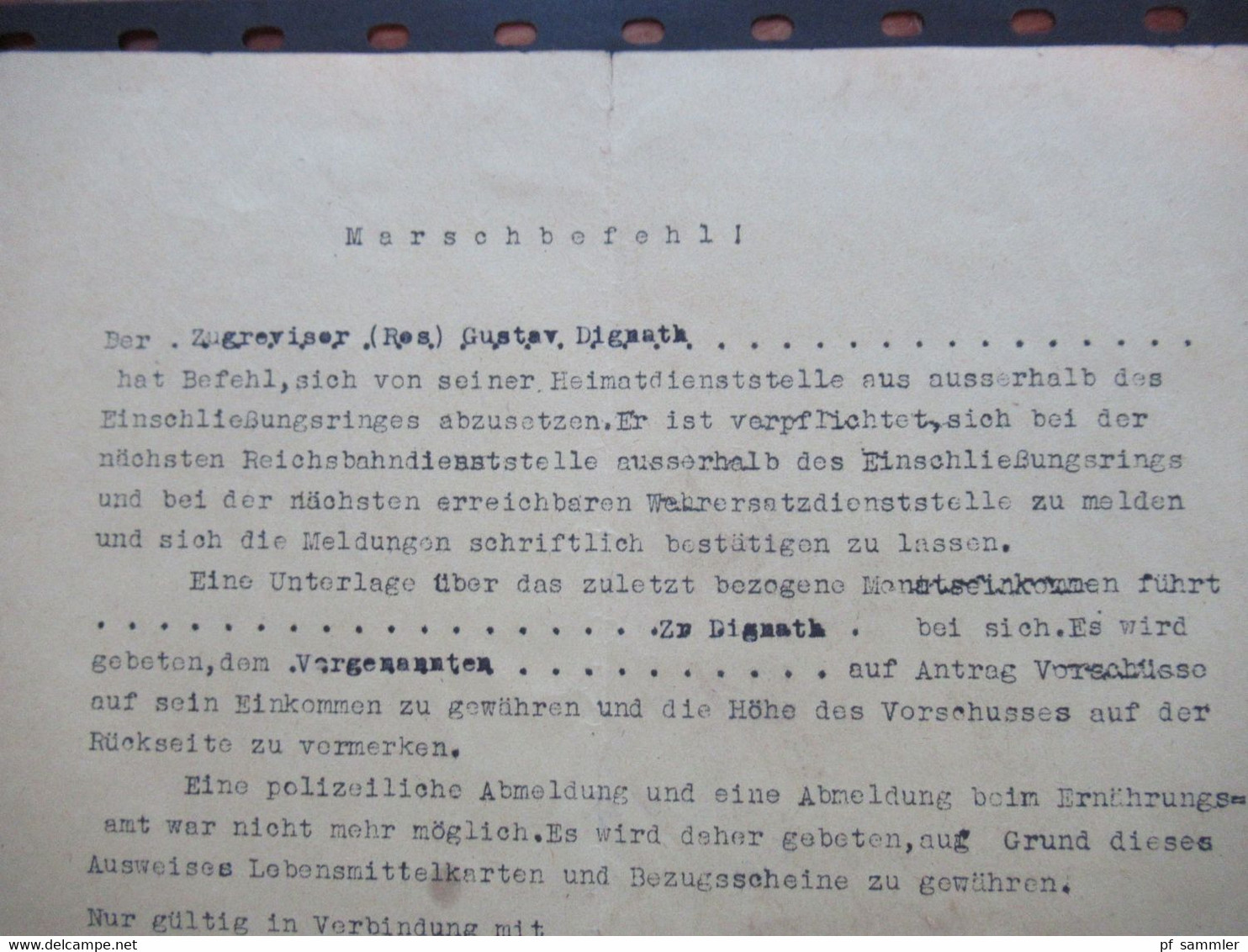 3.Reich 4.4.1945 Kurz Vor Ende Des 2.WK Dokument Marschbefehl Zugrevisor Dienststempel Reichsbahn Verkehrsamt Bochum - 1939-45