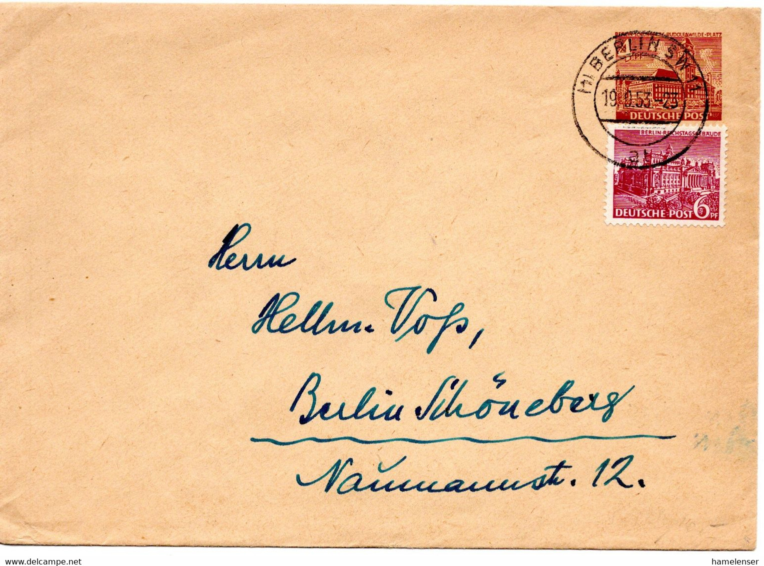 58642 - Berlin - 1953 - 4Pfg Bauten PGAUmschlag M. ZusFrankatur Als OrtsBf BERLIN - Cartas & Documentos