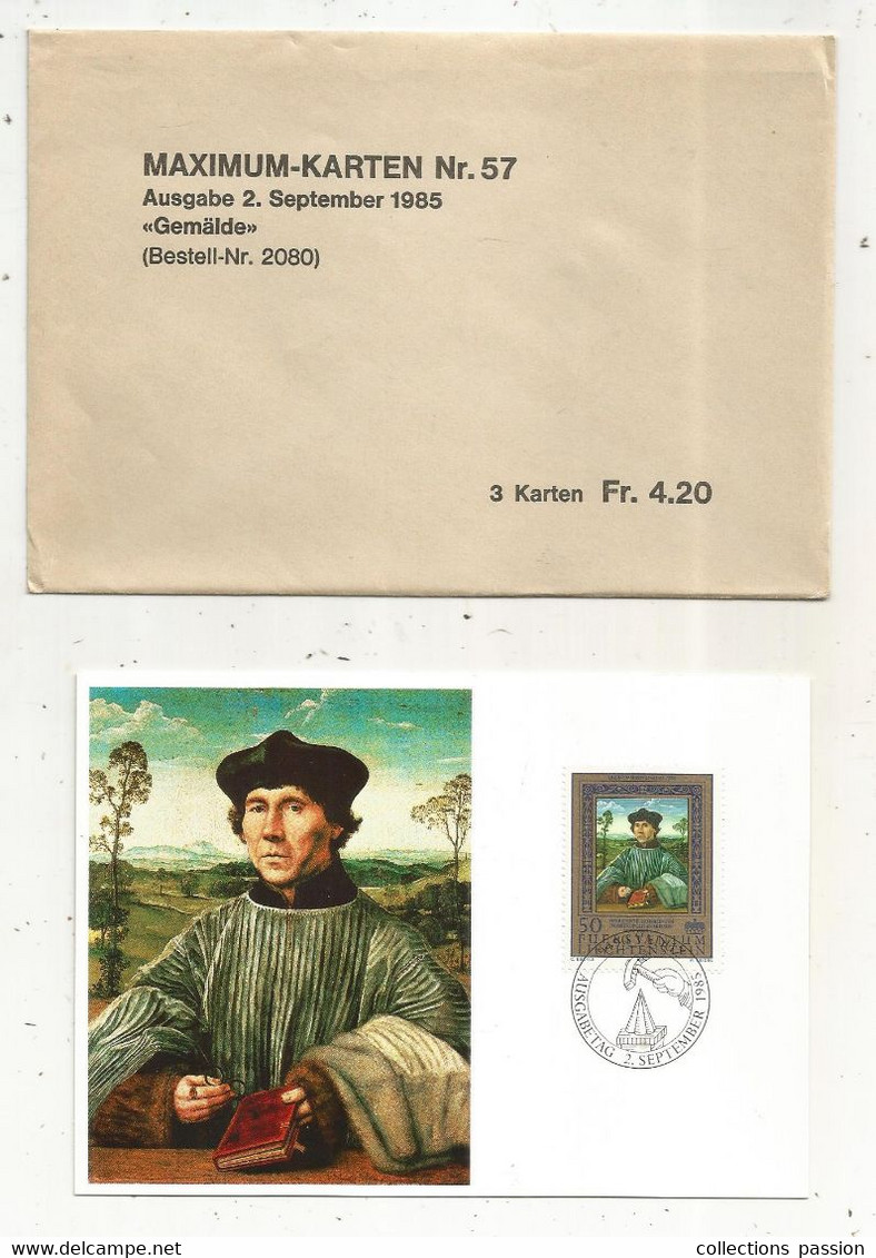 Maximum-karten Nr. 57, AUSGABETAG, 1985 , Liechtenstein, Gemälde , Art , Peinture Et Tableaux, ENVELOPPE DE 3 KARTEN - Maximum Cards