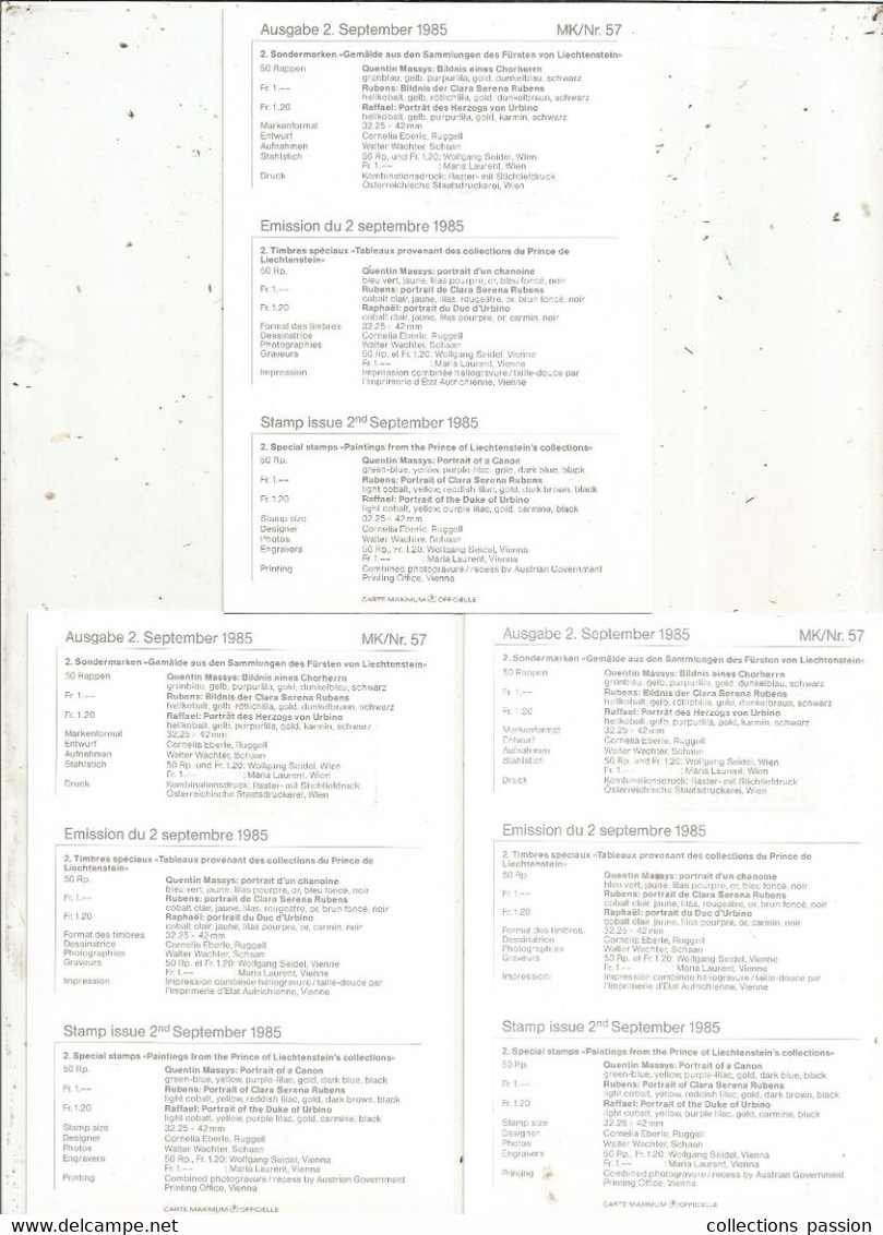 Maximum-karten Nr. 57, AUSGABETAG, 1985 , Liechtenstein, Gemälde , Art , Peinture Et Tableaux, ENVELOPPE DE 3 KARTEN - Maximumkarten (MC)