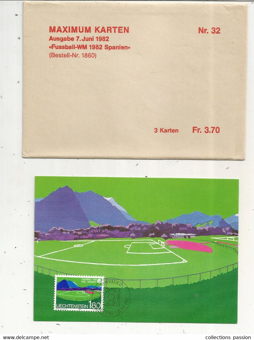 Maximum-karten Nr. 32, Ausgabe 1982, LIECHTENSTEIN, Vaduz,  Fussball-WM 1982 Spanien, ENVELOPPE DE 3 KARTEN - Cartes-Maximum (CM)