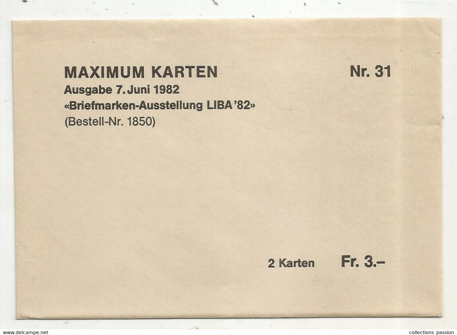 Maximum-karten Nr. 31, Ausgabe 1982, LIECHTENSTEIN, Vaduz,Beiefmarken-Ausstellung LIBA'82, ENVELOPPE DE 2 KARTEN - Cartas Máxima