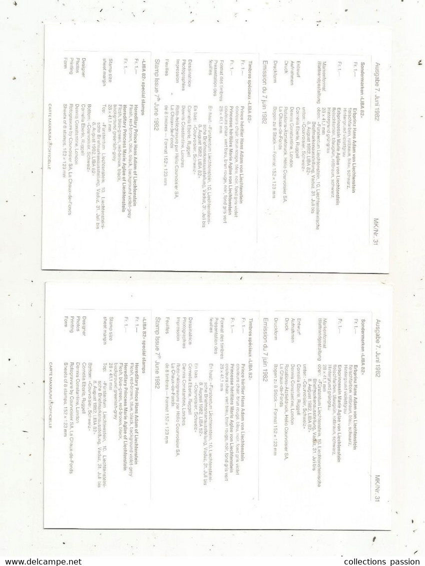 Maximum-karten Nr. 31, Ausgabe 1982, LIECHTENSTEIN, Vaduz,Beiefmarken-Ausstellung LIBA'82, ENVELOPPE DE 2 KARTEN - Cartes-Maximum (CM)