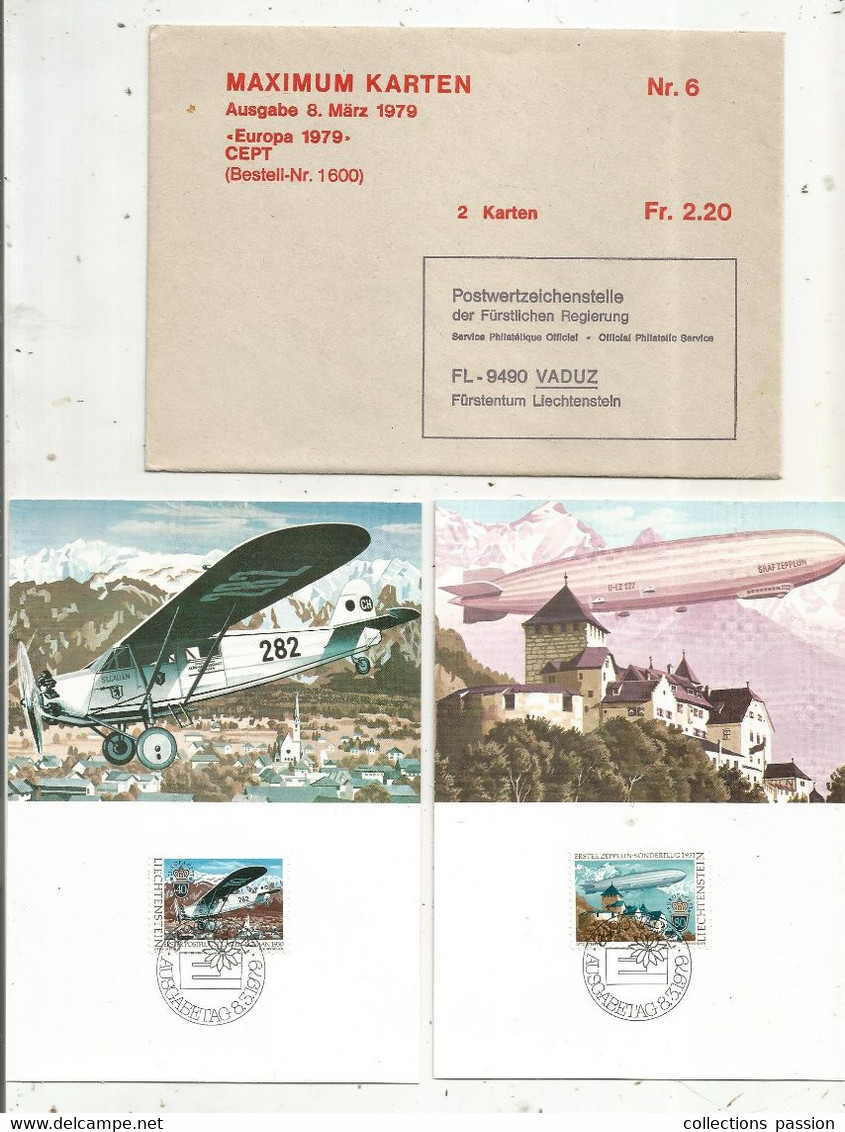 Maximum-karten Nr. 6, Ausgabe 1979, LIECHTENSTEIN, Vaduz, EUROPA 1979 CEPT, ENVELOPPE DE 2 KARTEN - Cartas Máxima