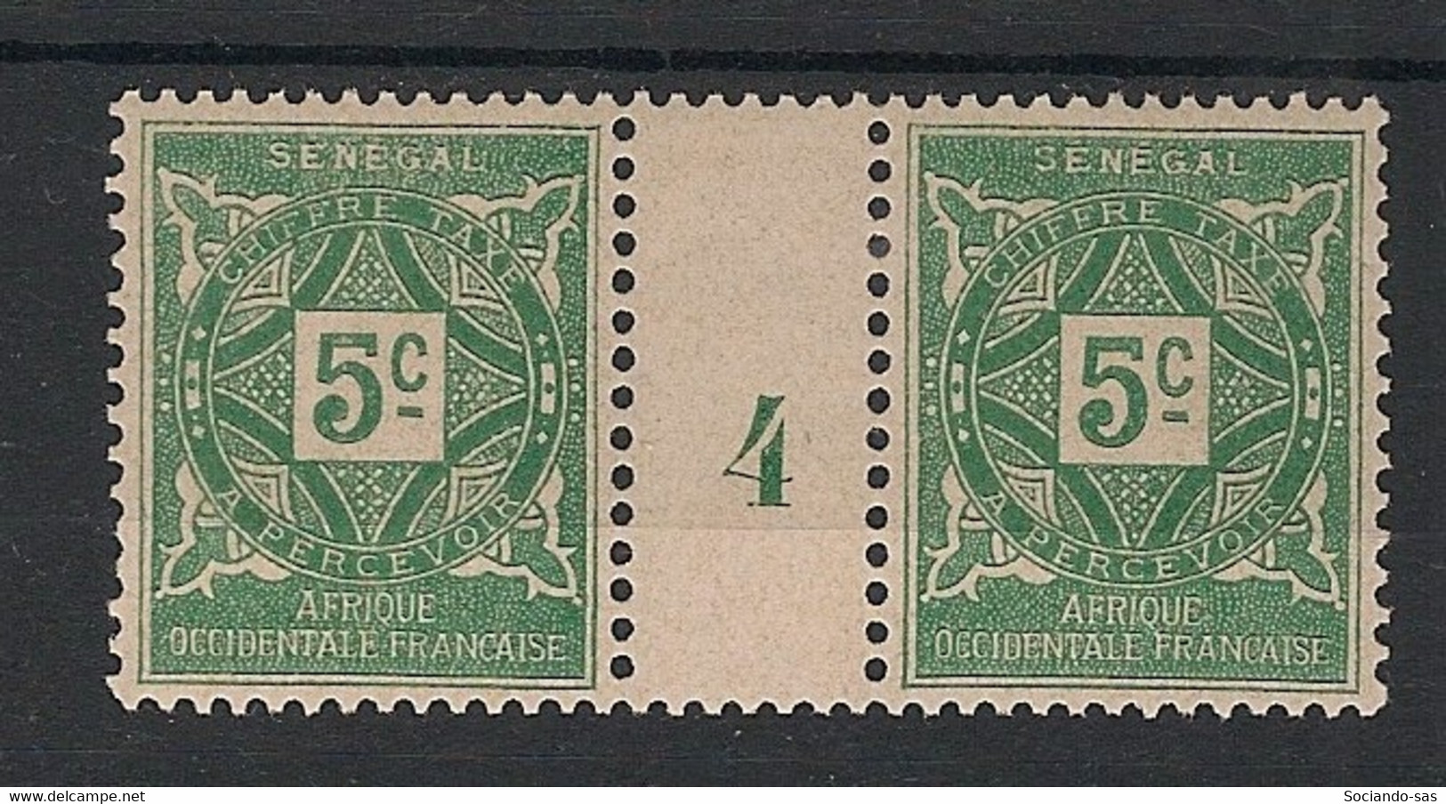 SENEGAL - 1914 - Taxe TT N°Yv. 12 - 5c Vert - Paire Millésimée 4 - Neuf * / MH VF - Strafport