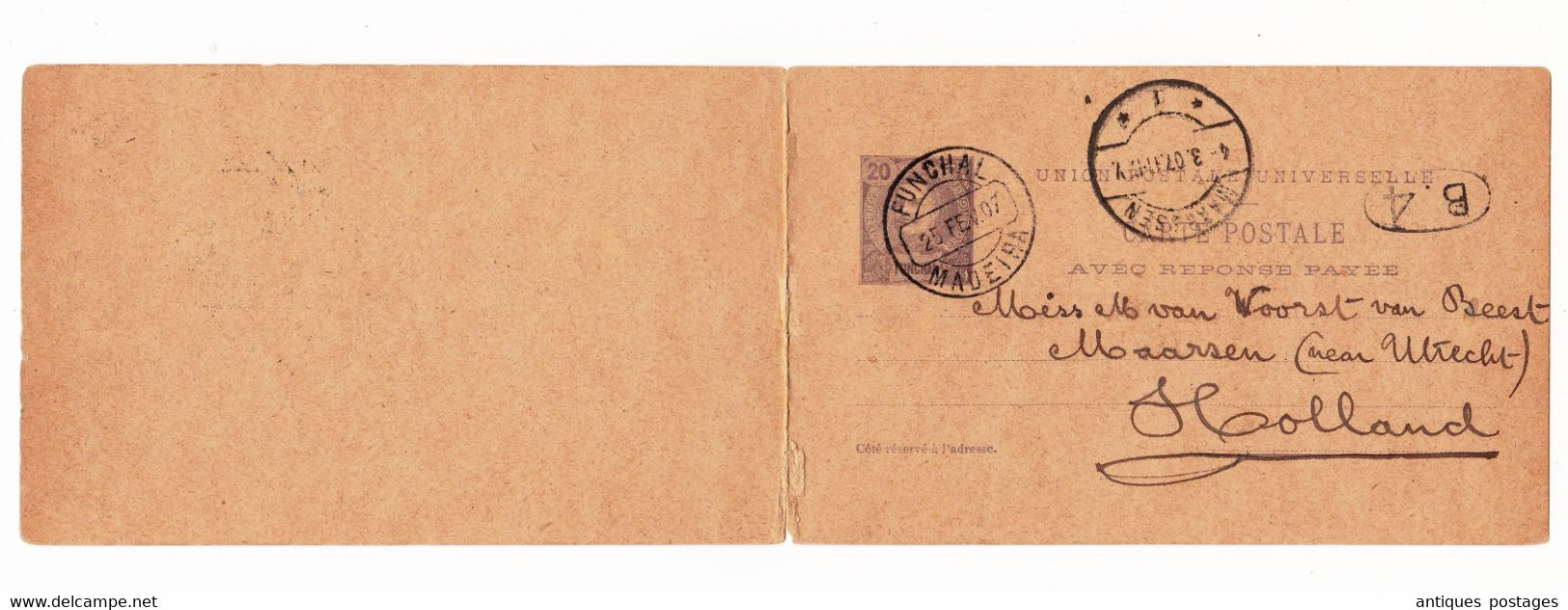 Entier Postal 1907 Funchal Madeira Portugal Maarssen Pays Bas Holland Nederland - Funchal