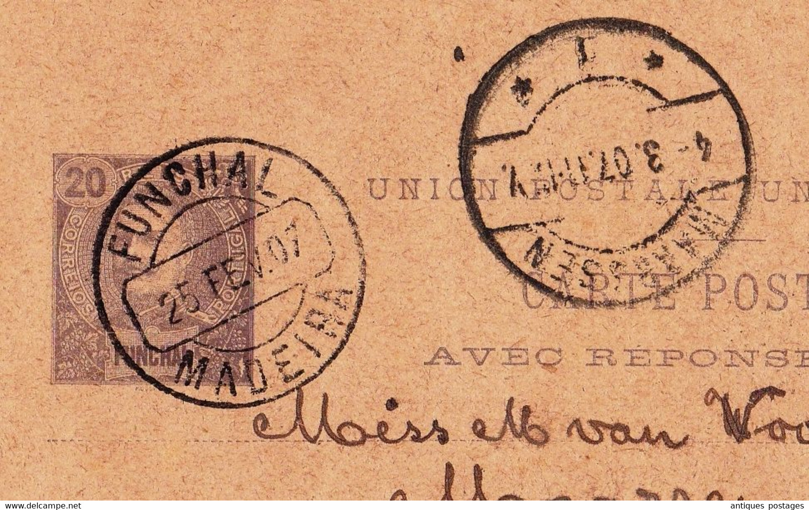 Entier Postal 1907 Funchal Madeira Portugal Maarssen Pays Bas Holland Nederland - Funchal