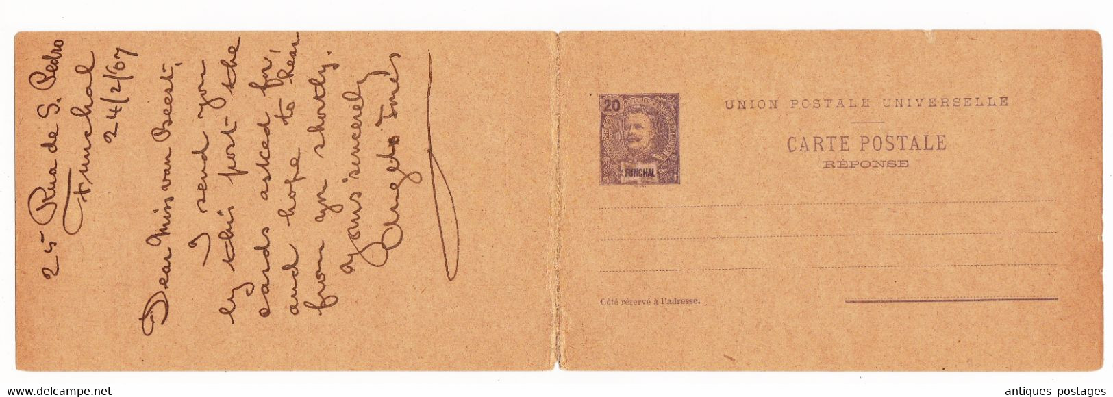 Entier Postal 1907 Funchal Madeira Portugal Maarssen Pays Bas Holland Nederland