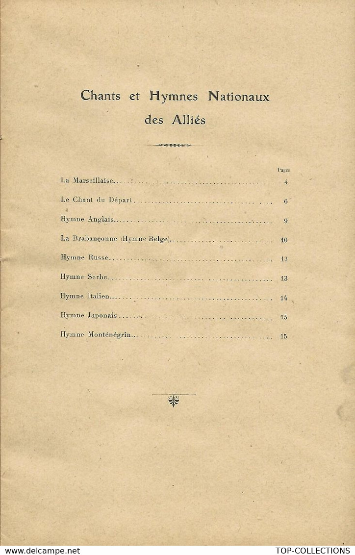 W W 1 CHANTS ET HYMNES NATIONAUX DES ALLIES PARIS LIBRAIRIE GEDALDE B.E.V.SCANS - Altri & Non Classificati