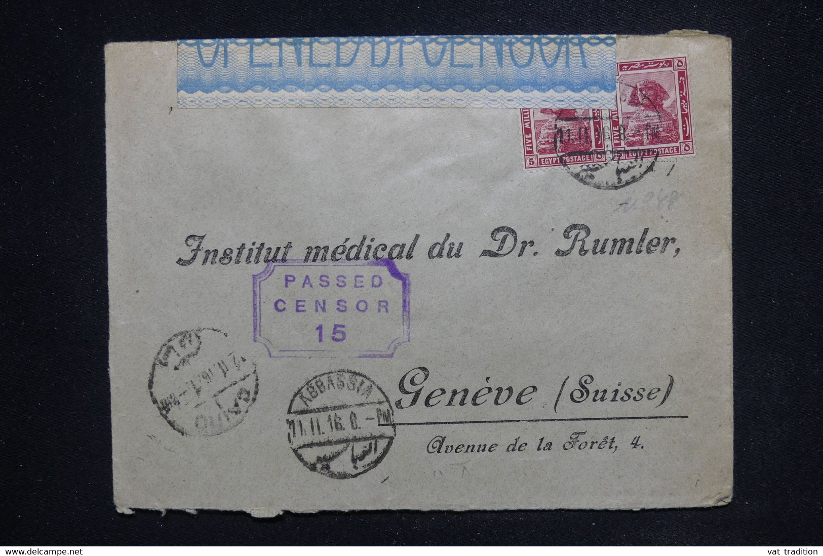 EGYPTE - Enveloppe De Abassia Pour Genève En 1916 Avec Contrôle Postal - L 121366 - 1915-1921 Brits Protectoraat