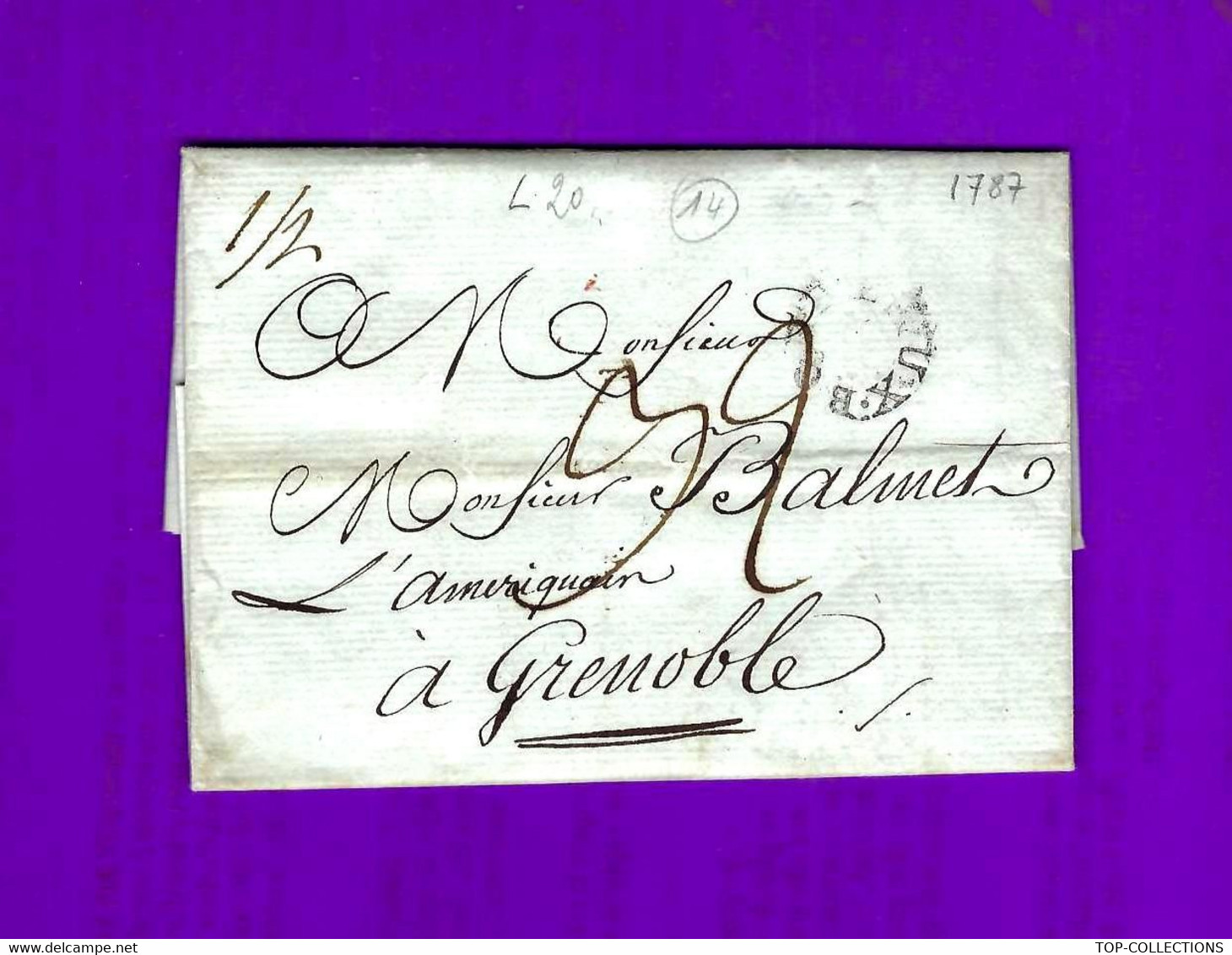 1787 LETTRE ESCLAVAGE NEGRIERS TRAITE NEGRIERE par Testard & Gaschet  Bordeaux  pour Balmet « L’américain » à Grenoble