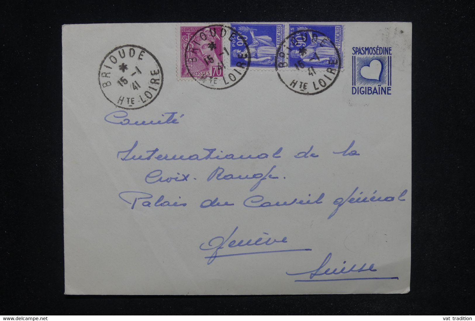 FRANCE - Pseudo Entier Digibaïne , De Brioude Pour La Suisse En 1941, Affranchissement Mercure/Paix - L 121397 - Private Stationery