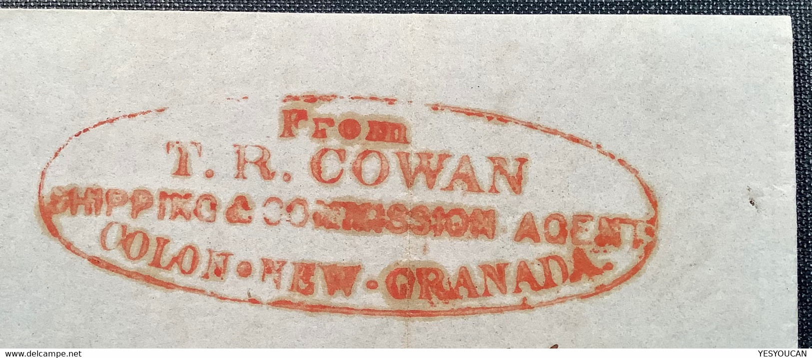 1859 RARE FORWARDED "T.R.COWAN COLON NEW GRANADA" (Panama)entire Carthagena Colombia>New York USA (forwarder Cover - Panama